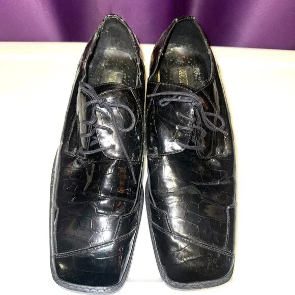 Roberto Chillini Mens Size 9.5 Black Ultra Faux Crocodile/Gator Embossed Oxfords - Picture 2 of 13